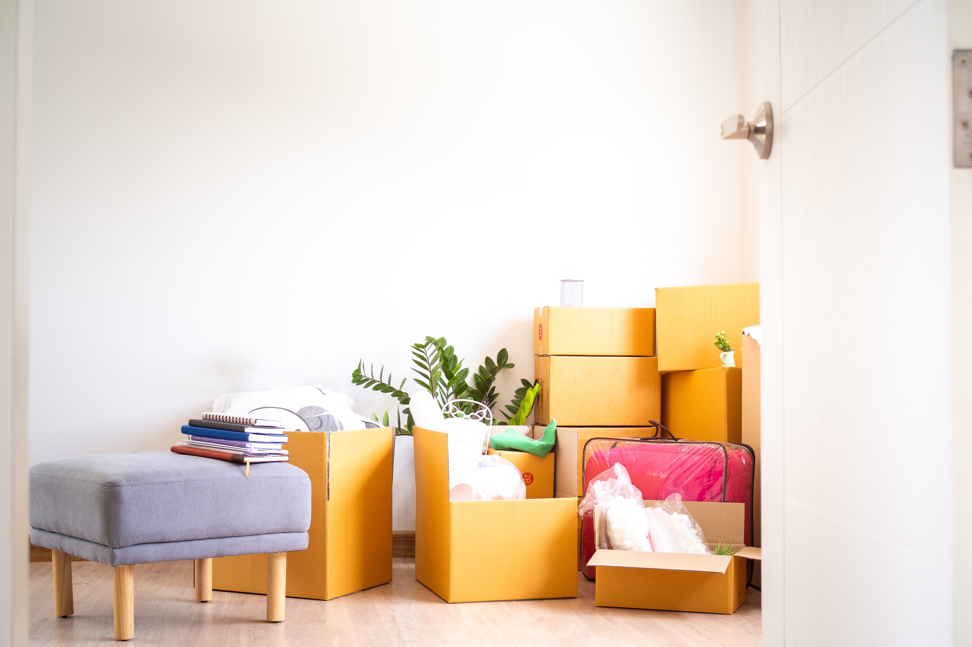 Image of moving boxes and a clean floor